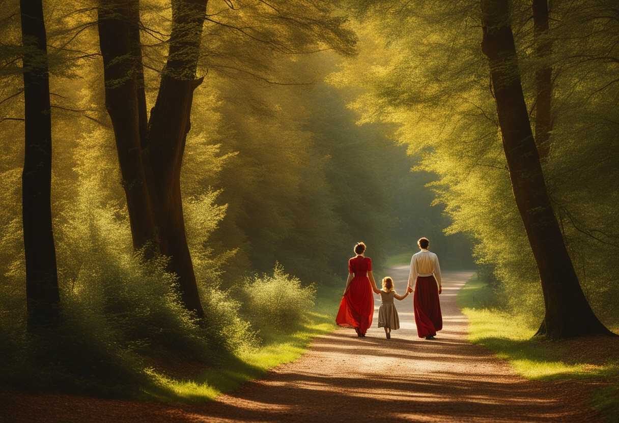 A-family-strolling-through-a-sunlit-forest-exuding-joy-and-togetherness-in-a-candid-moment_wqrr