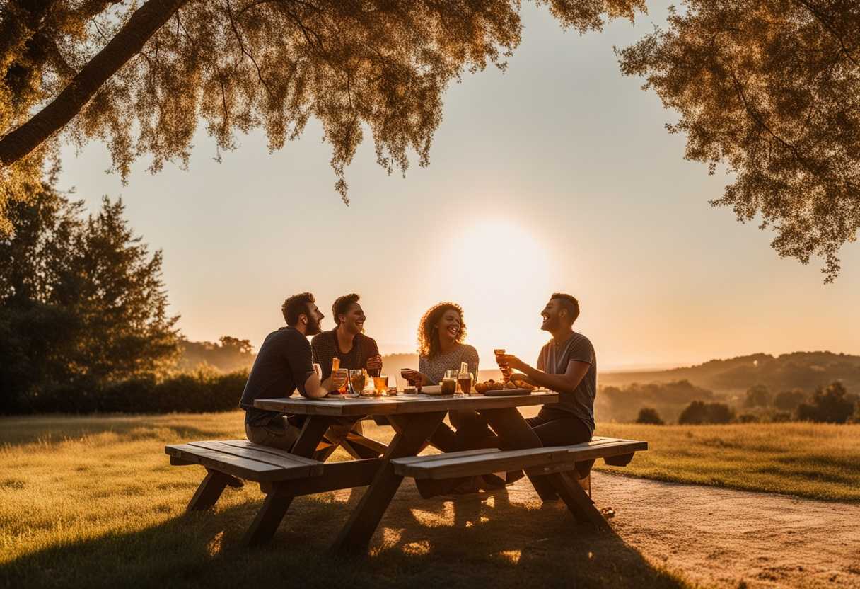 Friends-laughing-around-a-picnic-table-in-golden-hour-light-capturing-genuine-joy-and-connection_pguz