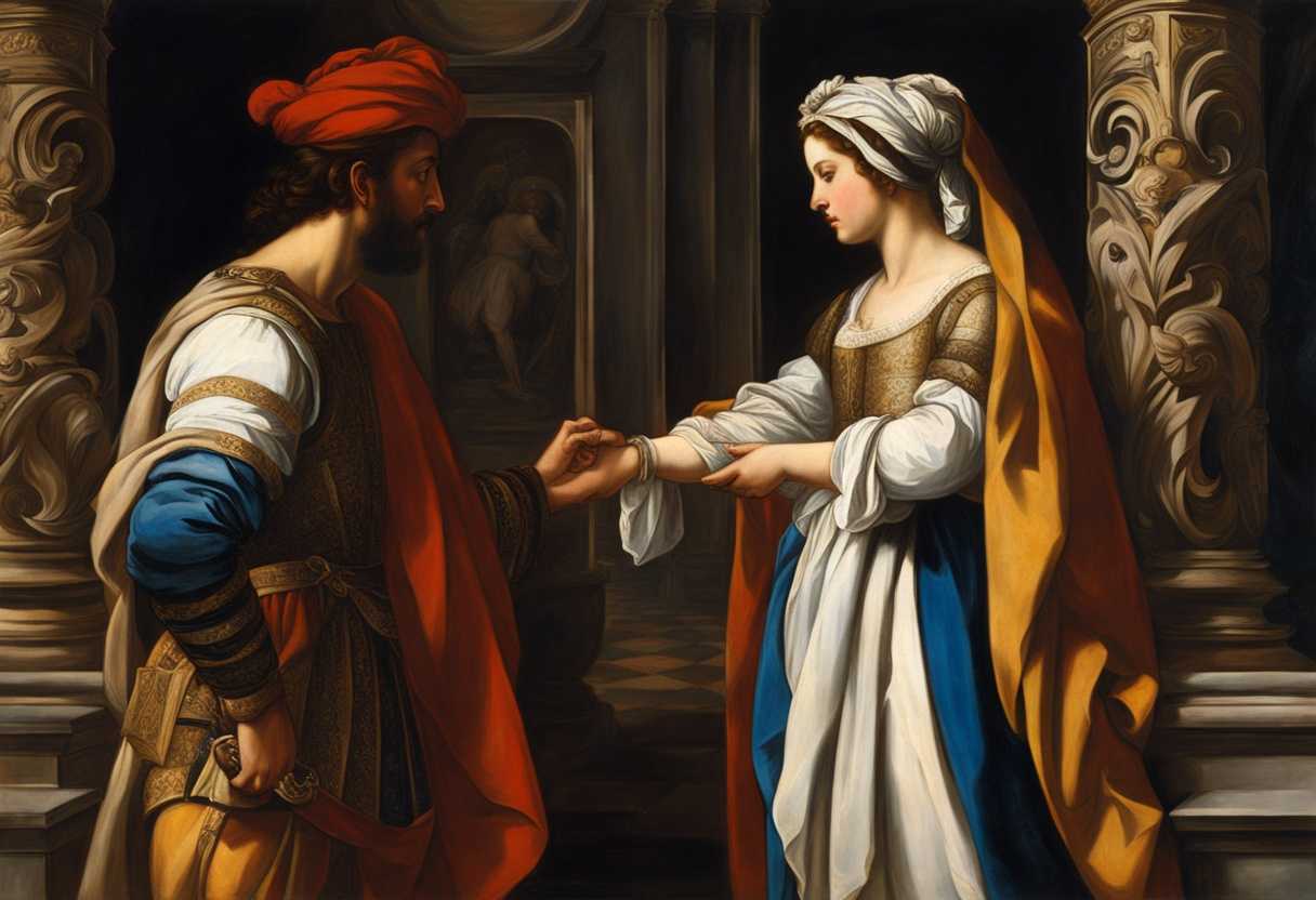 Mordecai-and-Esther-meet-at-the-king's-gate-exchanging-secretive-glances-in-the-shadows_hovu
