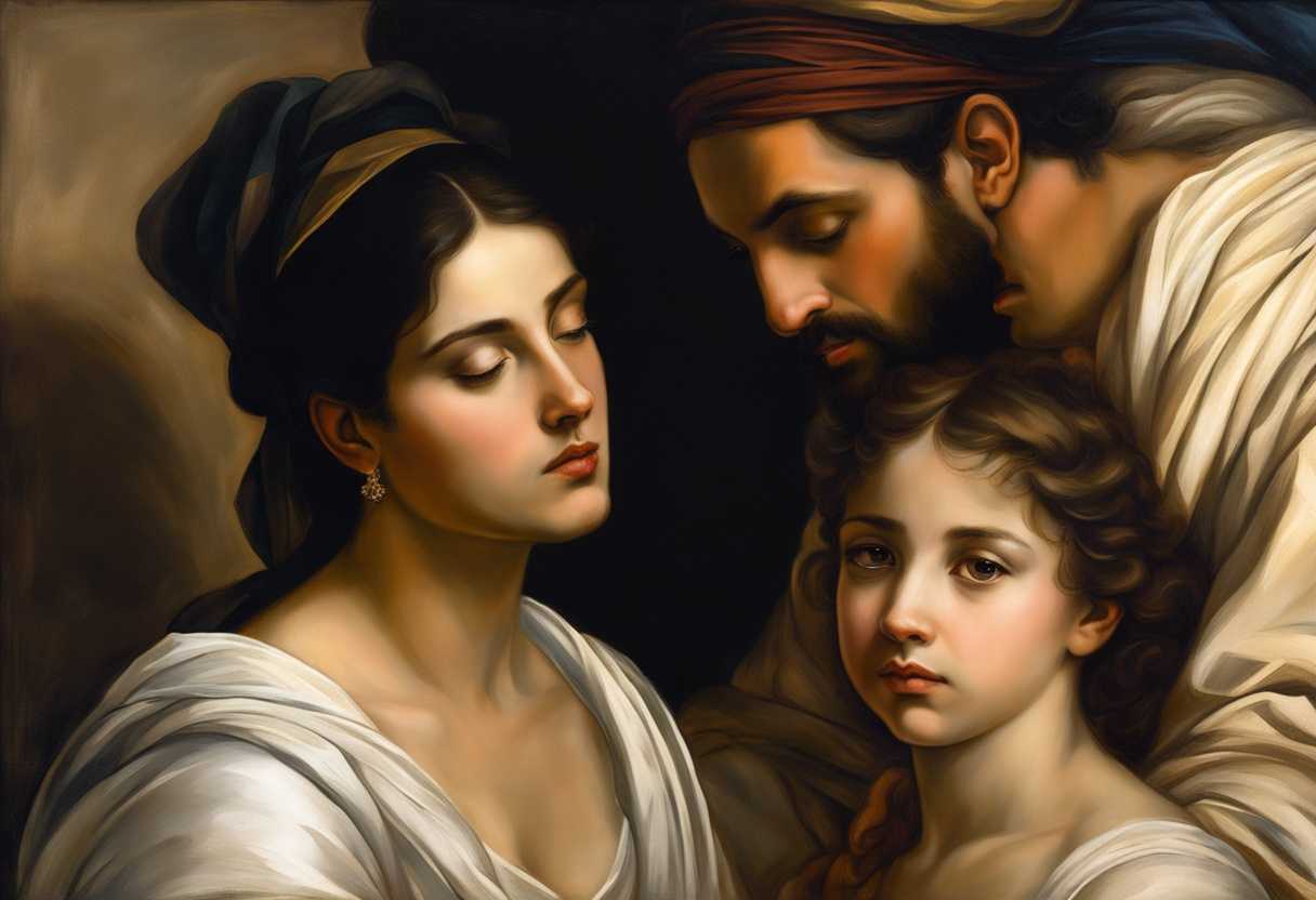Esther-Hathach-and-Mordecai-huddled-together-faces-set-with-determination-under-a-soft-glow_lvab