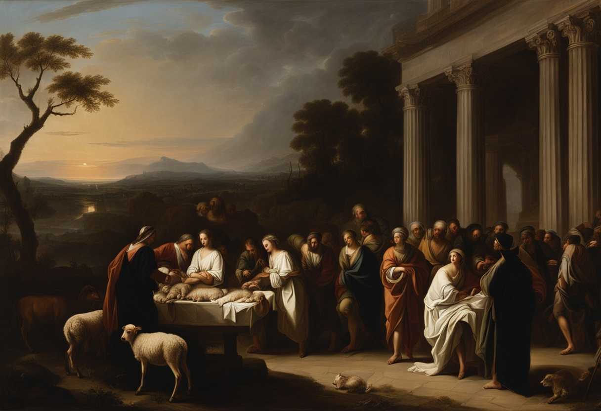 Israelites-gather-at-dusk-choosing-lambs-for-sacrifice-a-solemn-and-reverent-ceremony_isxq