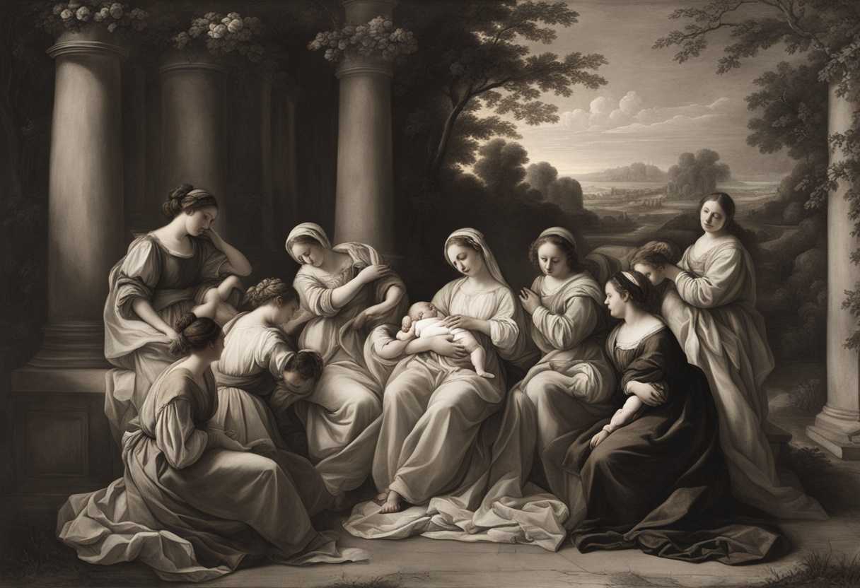 Midwives-encircle-at-sunset-cradling-newborns-embodying-vitality-strength-dedication-and-timele_redg