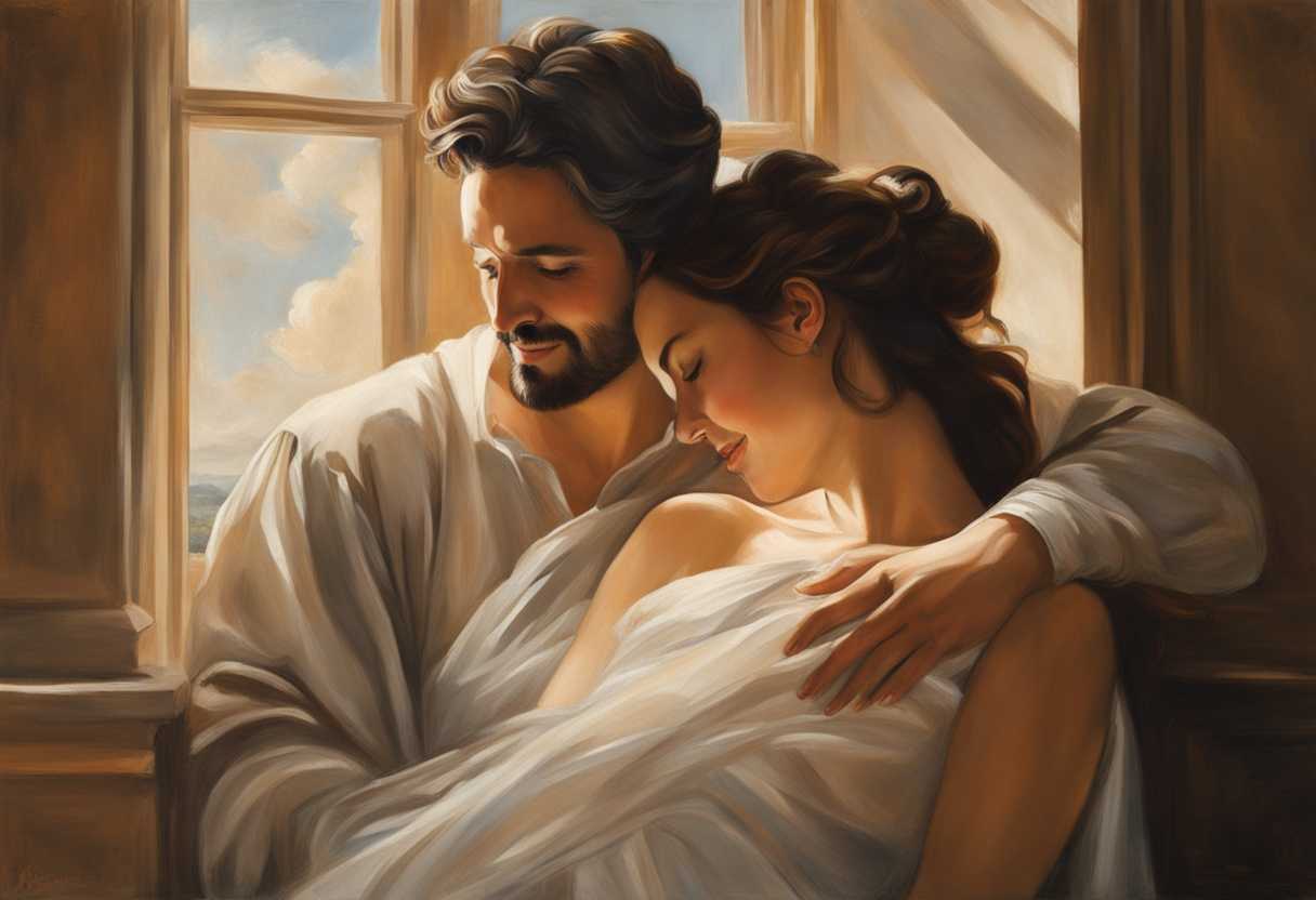 Parents-embrace-smiling-warmly-bathed-in-natural-light-embodying-love-unity-and-connection_qkep