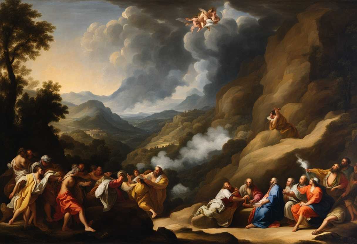 Moses-and-people-witness-God's-power-on-smoking-mountain-feeling-awe-and-fear_sqbd