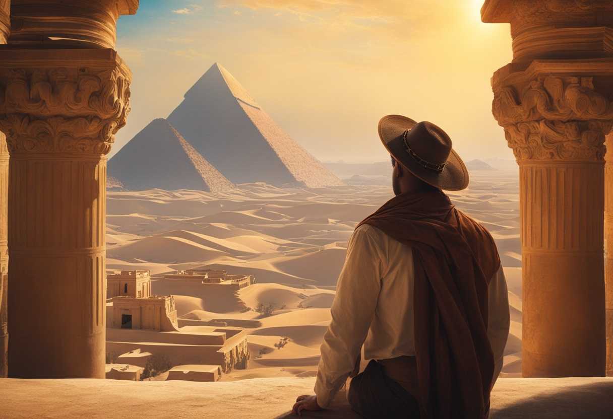A-traveler-in-Egypt-gazes-determinedly-at-historical-sites-in-warm-sunlight_poby