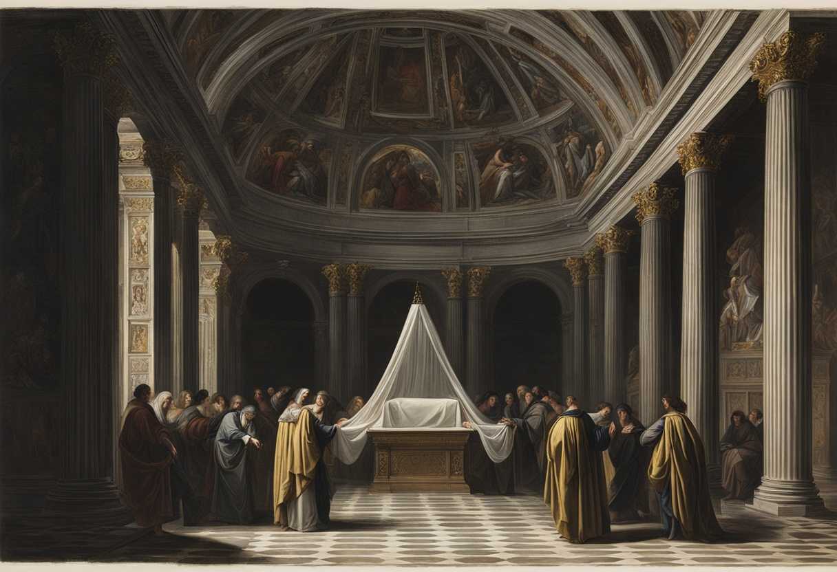 In-a-dimly-lit-sanctuary-a-veil-parts-to-reveal-the-Ark-of-the-Testimony_vdnb