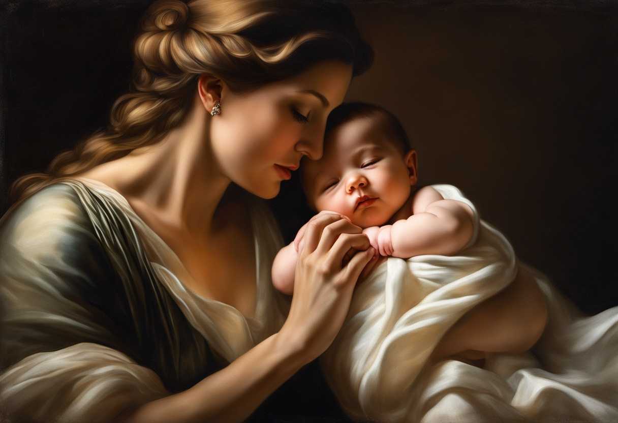 Mother-gazes-lovingly-at-newborn-son-bathed-in-soft-light-capturing-a-timeless-moment_eucd