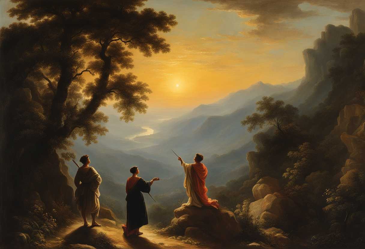 Silhouetted-figures-in-awe-pointing-towards-vast-glowing-horizon-in-serene-natural-setting_vyks