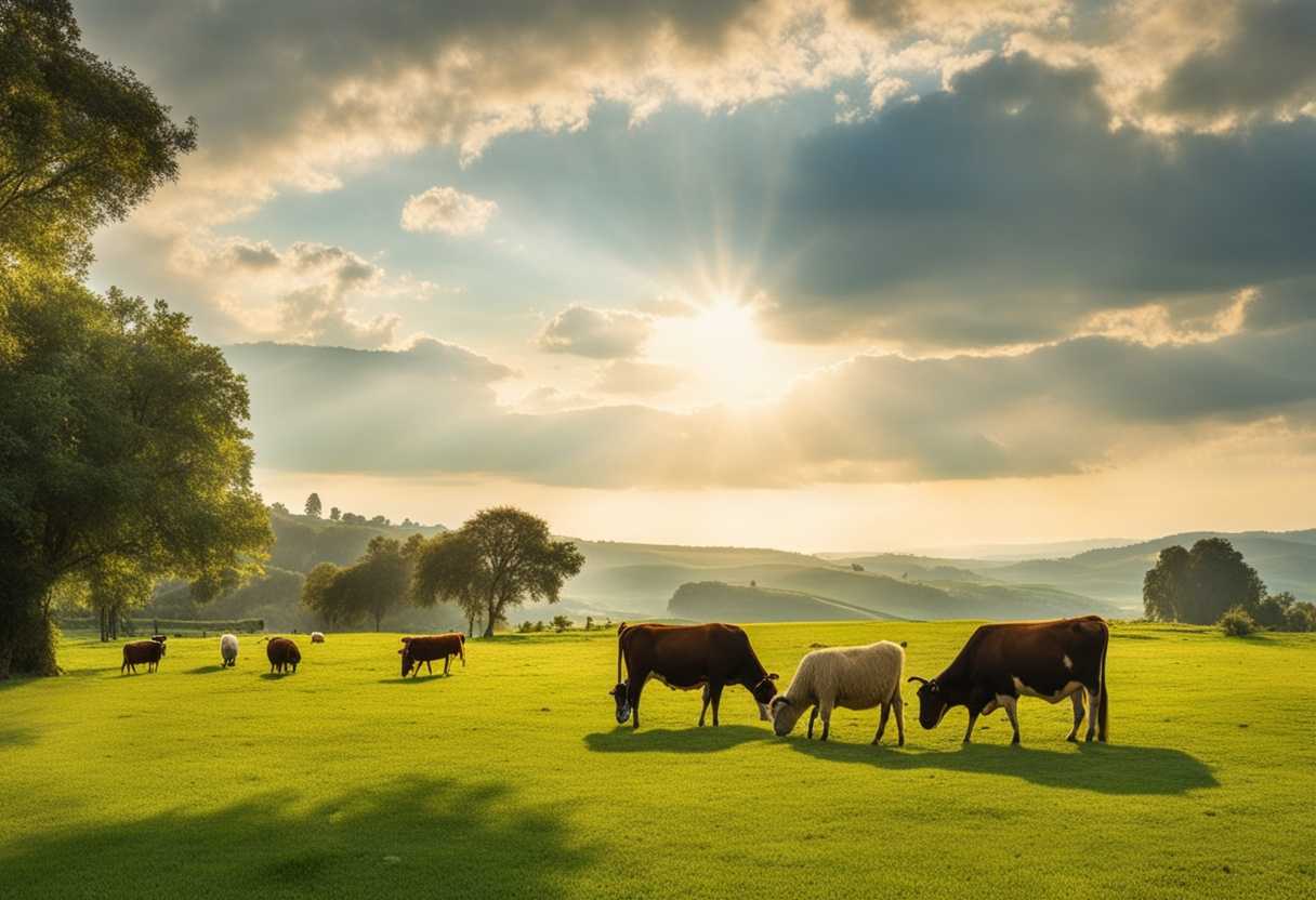 Peaceful-morning-scene-cows-and-sheep-grazing-in-lush-green-pasture-under-the-sun_nxsa