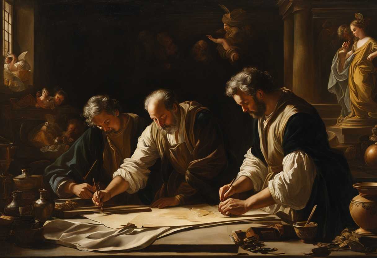 Craftsmen-in-a-dimly-lit-workshop-hands-delicately-shaping-intricate-designs-under-divine-guidance_giie