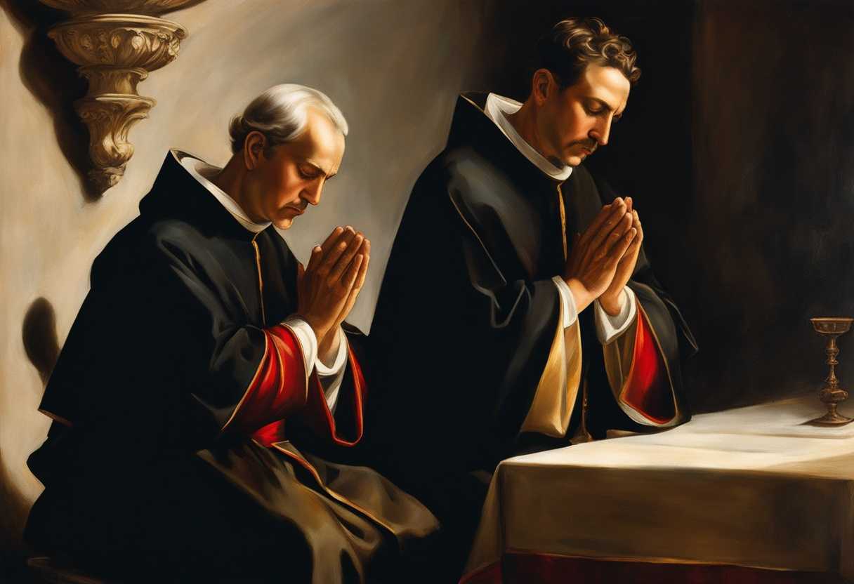 Two-priests-in-prayer-bathed-in-sacred-light-hands-clasped-eyes-closed-traditional-attire_acwp