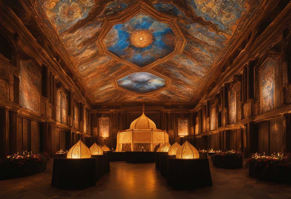 In-a-sacred-tent-a-glowing-lampstand-illuminates-intricate-designs-evoking-timeless-spirituality_wkvn