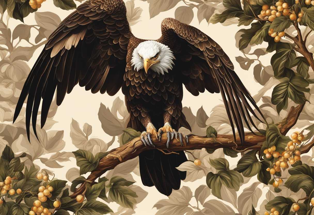 Majestic-eagle-perched-on-lush-vine-symbolizing-strength-and-vulnerability-in-nature's-beauty_bxmy