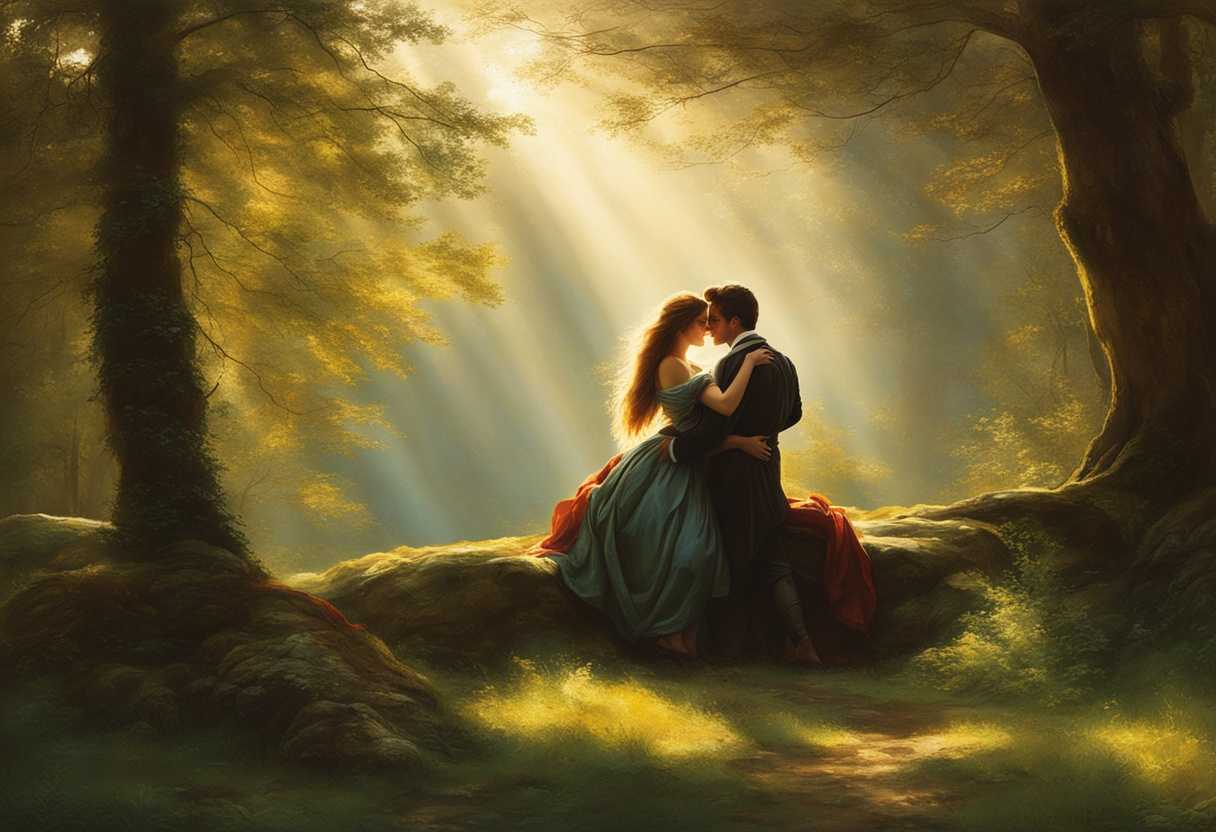 Couple-sharing-a-tender-moment-in-a-sunlit-forest-clearing-surrounded-by-peaceful-nature_zhsx