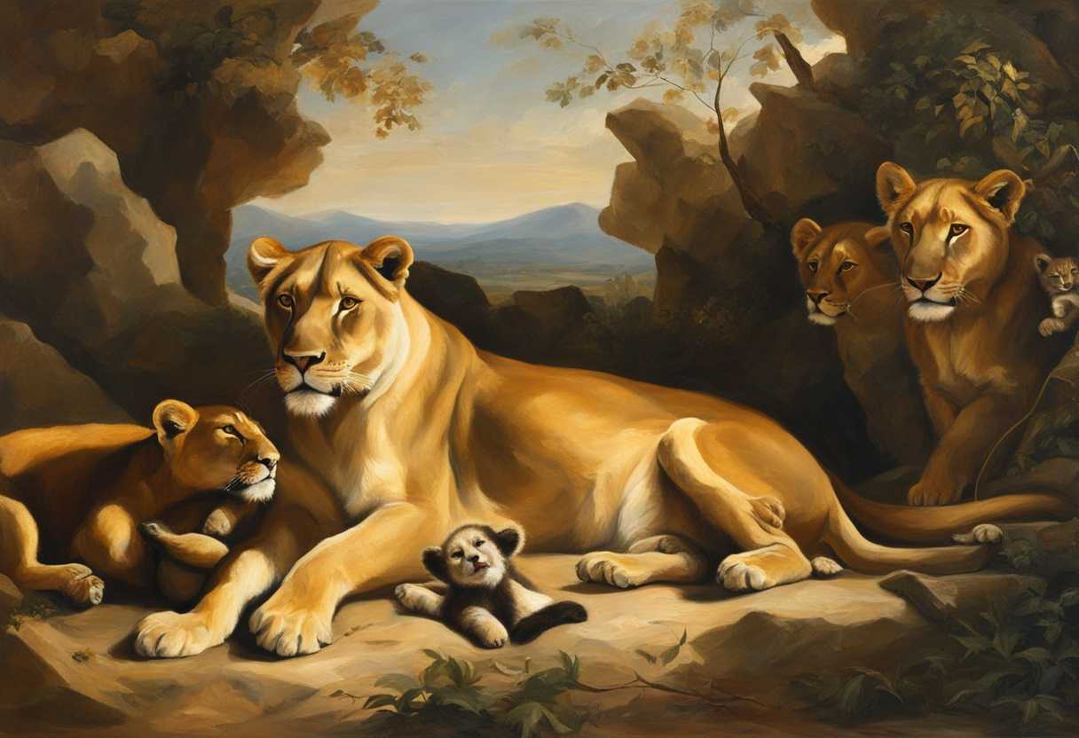 A-lioness-basking-in-the-sun-surrounded-by-playful-cubs-in-the-wild_roly