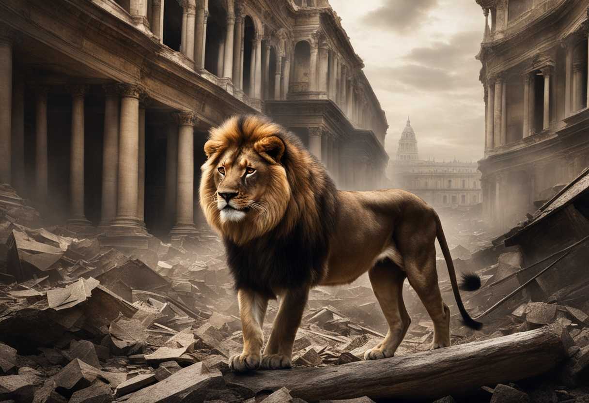 A-young-lion-stalks-through-a-ravaged-city-exuding-dominance-and-danger-in-the-wild_vyag