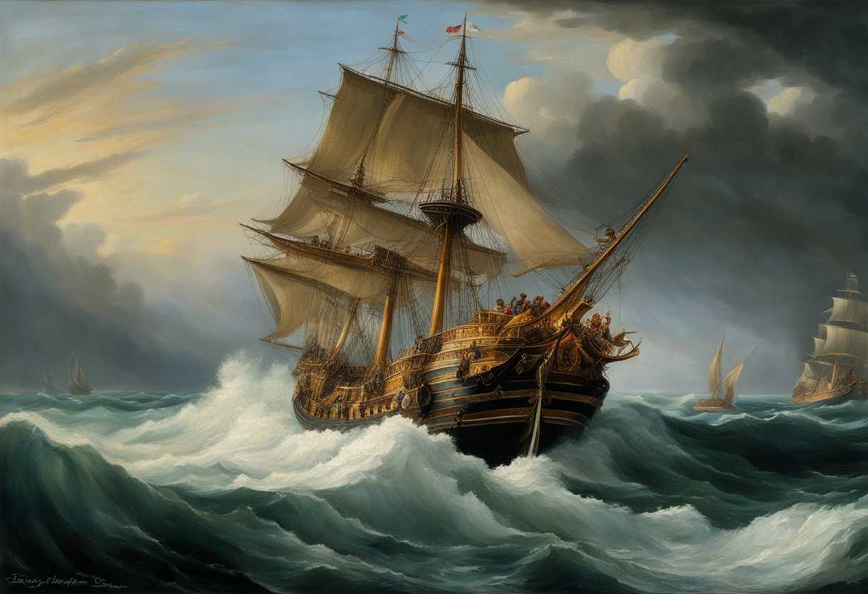 A-grand-ship-with-a-weathered-crew-braves-stormy-seas-frozen-in-a-moment-of-grandeur_cboc