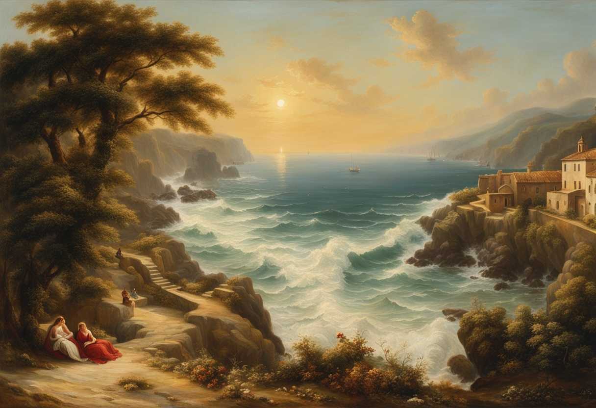 Tranquil-coastal-village-frozen-in-time-residents-basking-in-the-sun-waves-crashing-harmoniously_ekmy