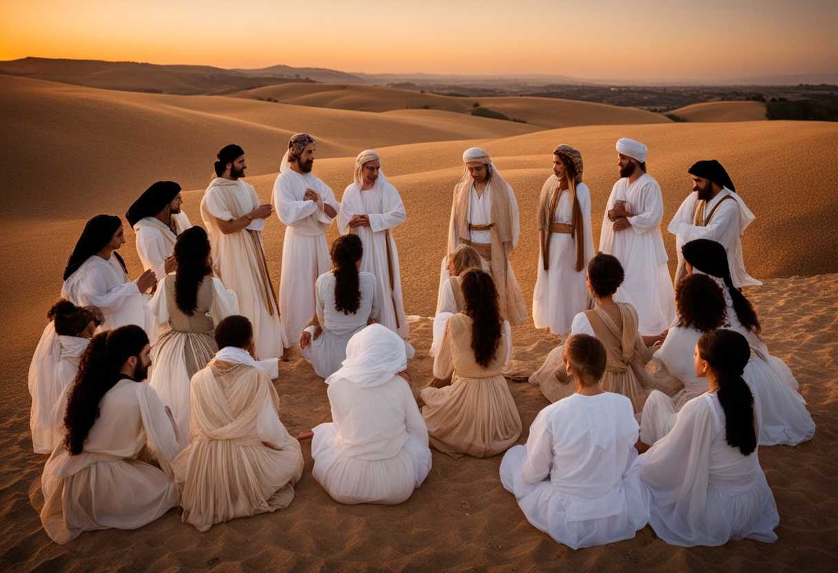 People-in-traditional-Israeli-attire-form-a-circle-at-sunset-embodying-unity-spirituality-and-cul_swsm