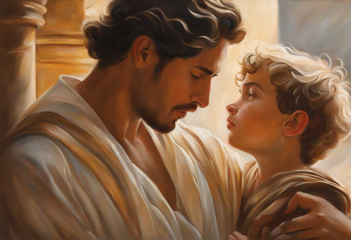 A-man-and-boy-share-a-tender-moment-in-warm-light-embodying-guidance-protection-and-innocence_odgk