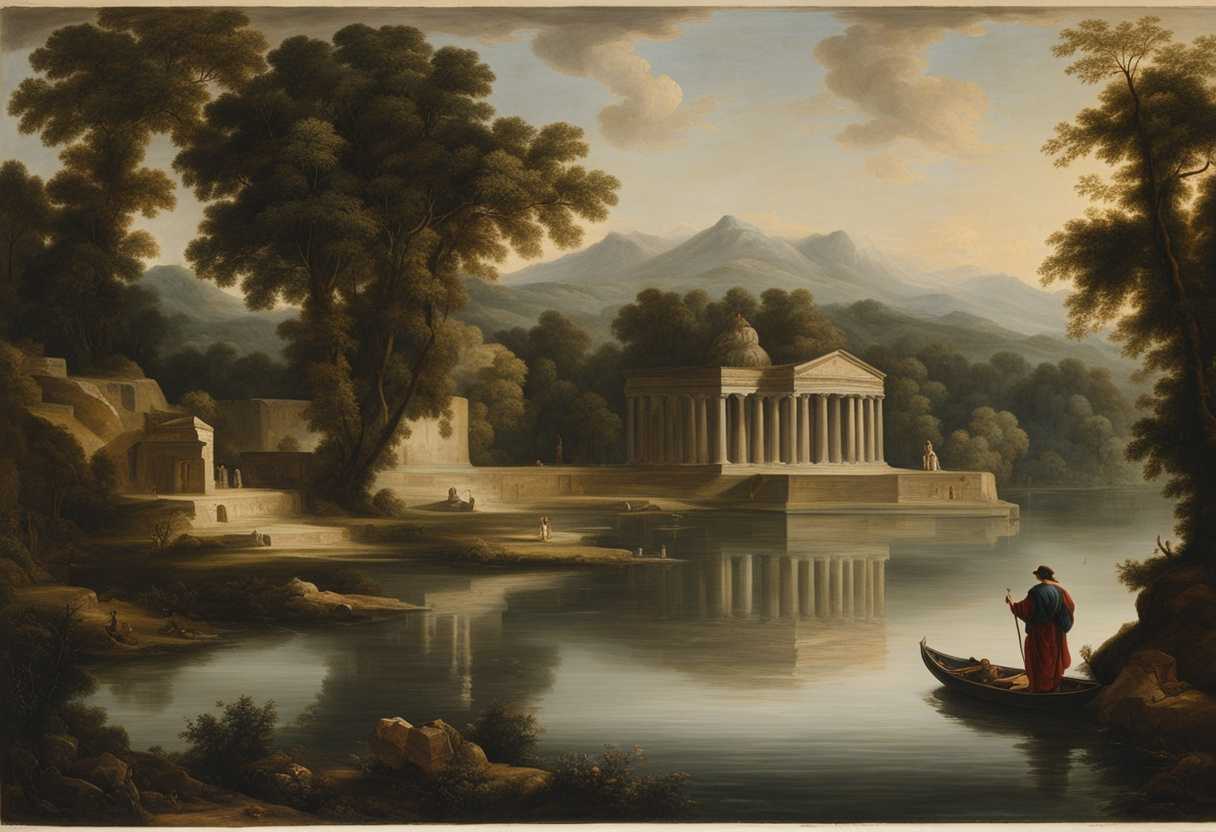 A-man-measures-the-depth-of-a-mystical-river-flowing-by-a-serene-temple_fbbc