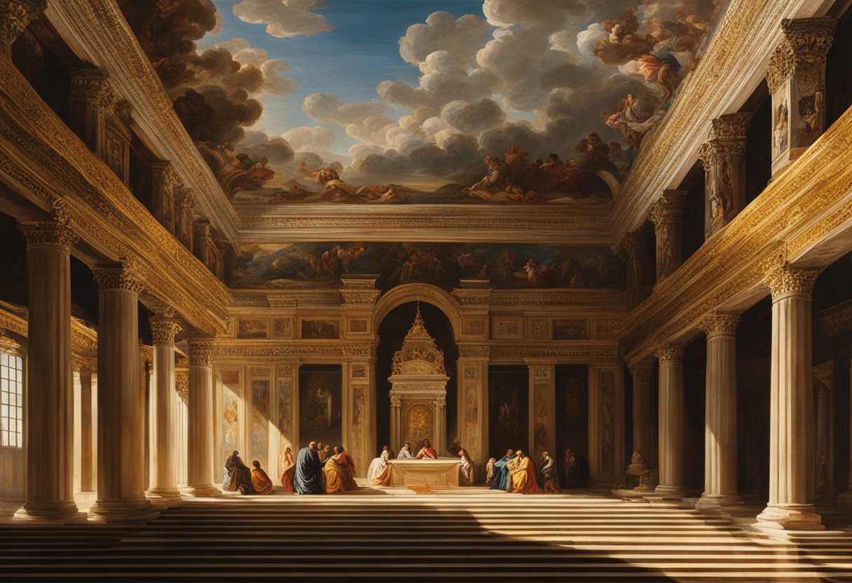 Men-in-temple-bathed-in-sunlight-worship-with-reverence-contrasting-sacred-space-with-sky_fczz