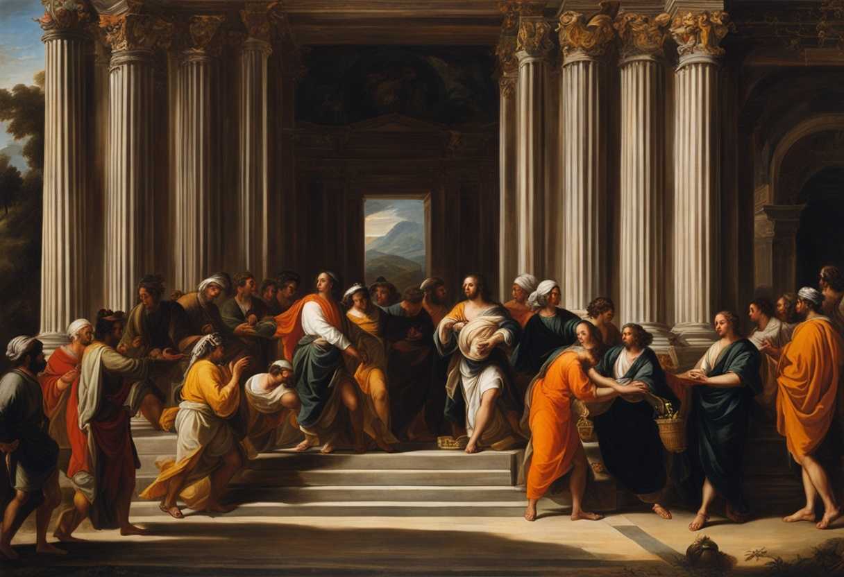 Men-from-different-families-bring-offerings-to-the-ancient-temple-with-reverence_smdw