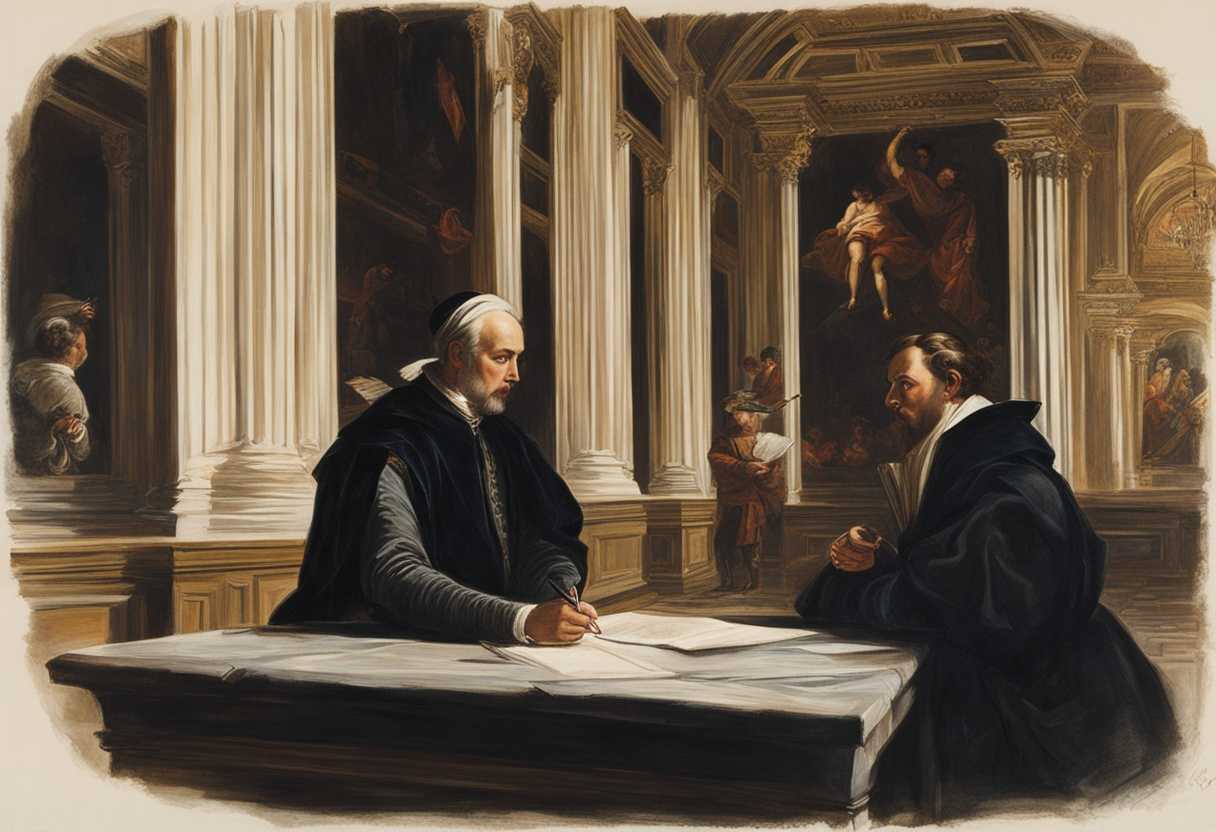 Commander-and-scribe-discuss-urgent-letter-in-dimly-lit-grand-hall_auxd