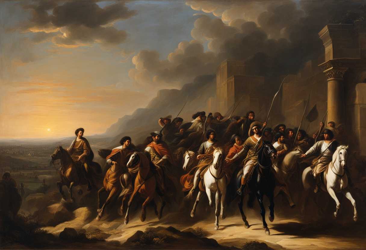 Ezra-guides-weary-exiles-towards-Jerusalem-at-sunset-hope-and-determination-in-their-eyes_pakb