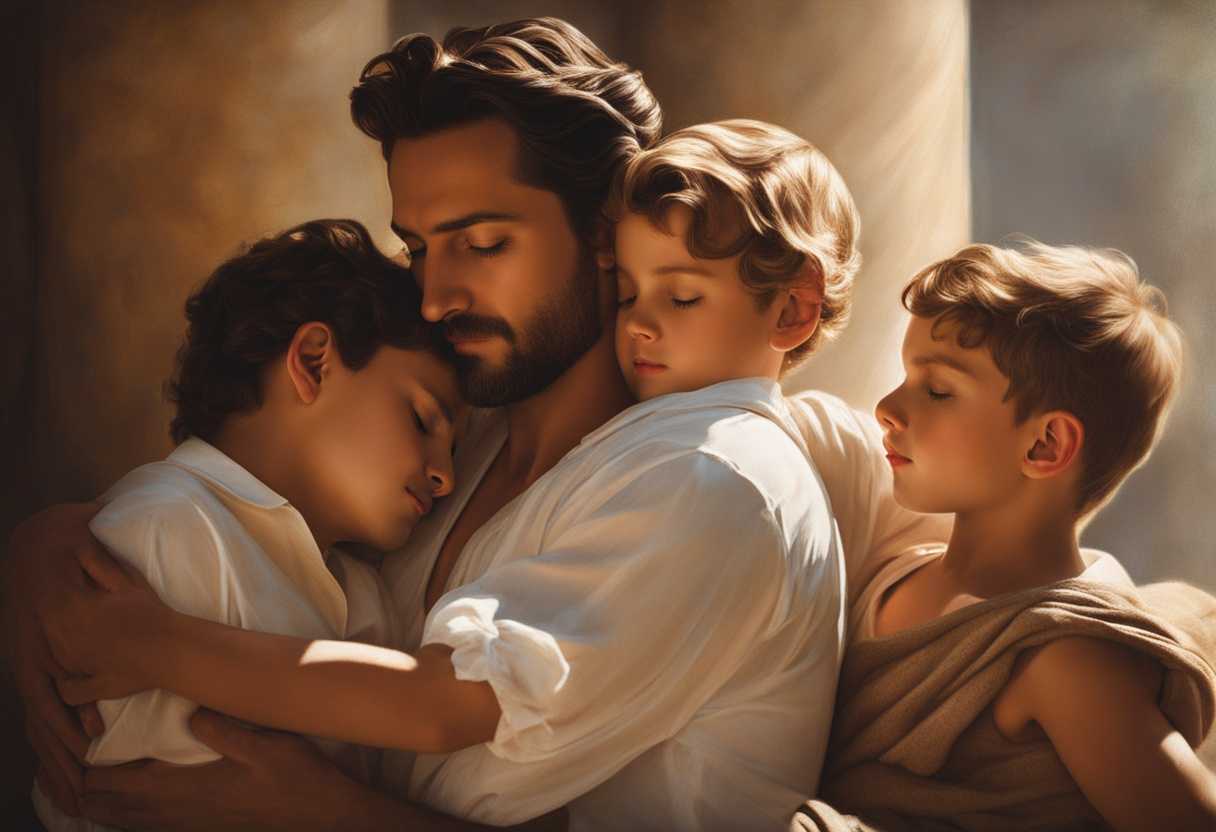 Father-and-sons-share-a-tender-embrace-bathed-in-soft-sunlight-capturing-a-timeless-family-moment_lfcv