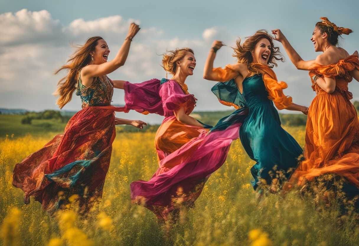 Friends-in-colorful-clothes-laugh-and-dance-in-a-field-frozen-in-a-joyful-moment_kfzp