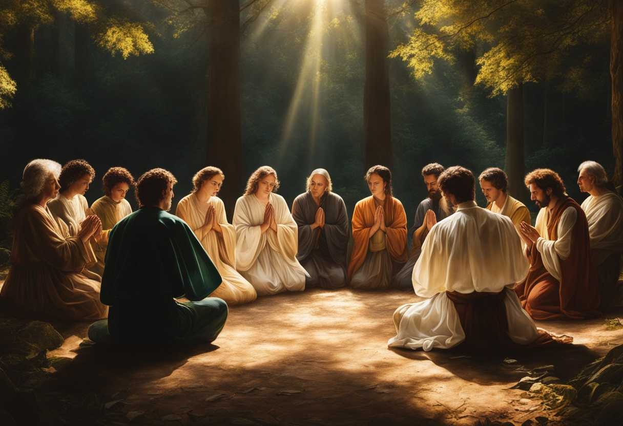 People-in-prayer-circle-under-sunlight-in-forest-hands-clasped-serene-and-spiritual-unity_gsrp