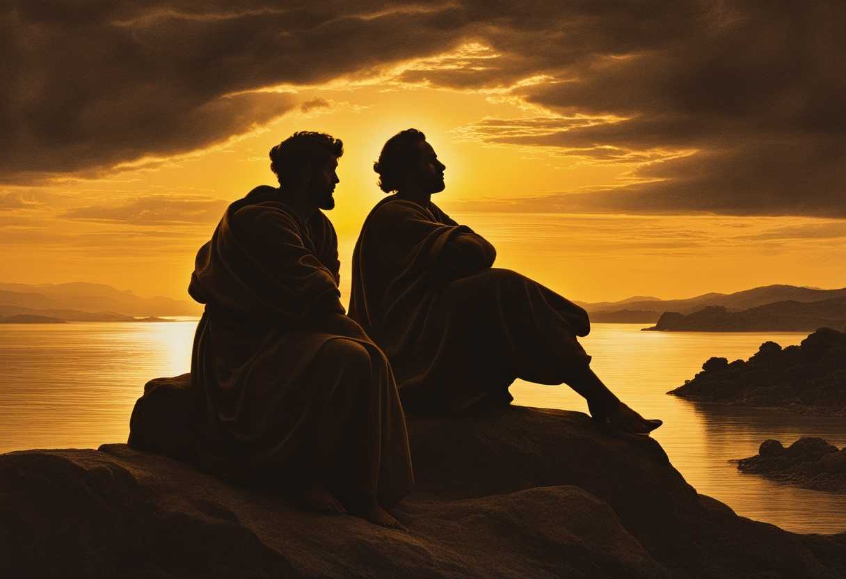 Silhouetted-brothers-of-Noah-each-with-a-unique-pose-gazing-thoughtfully-under-a-golden-sunset_ukfu