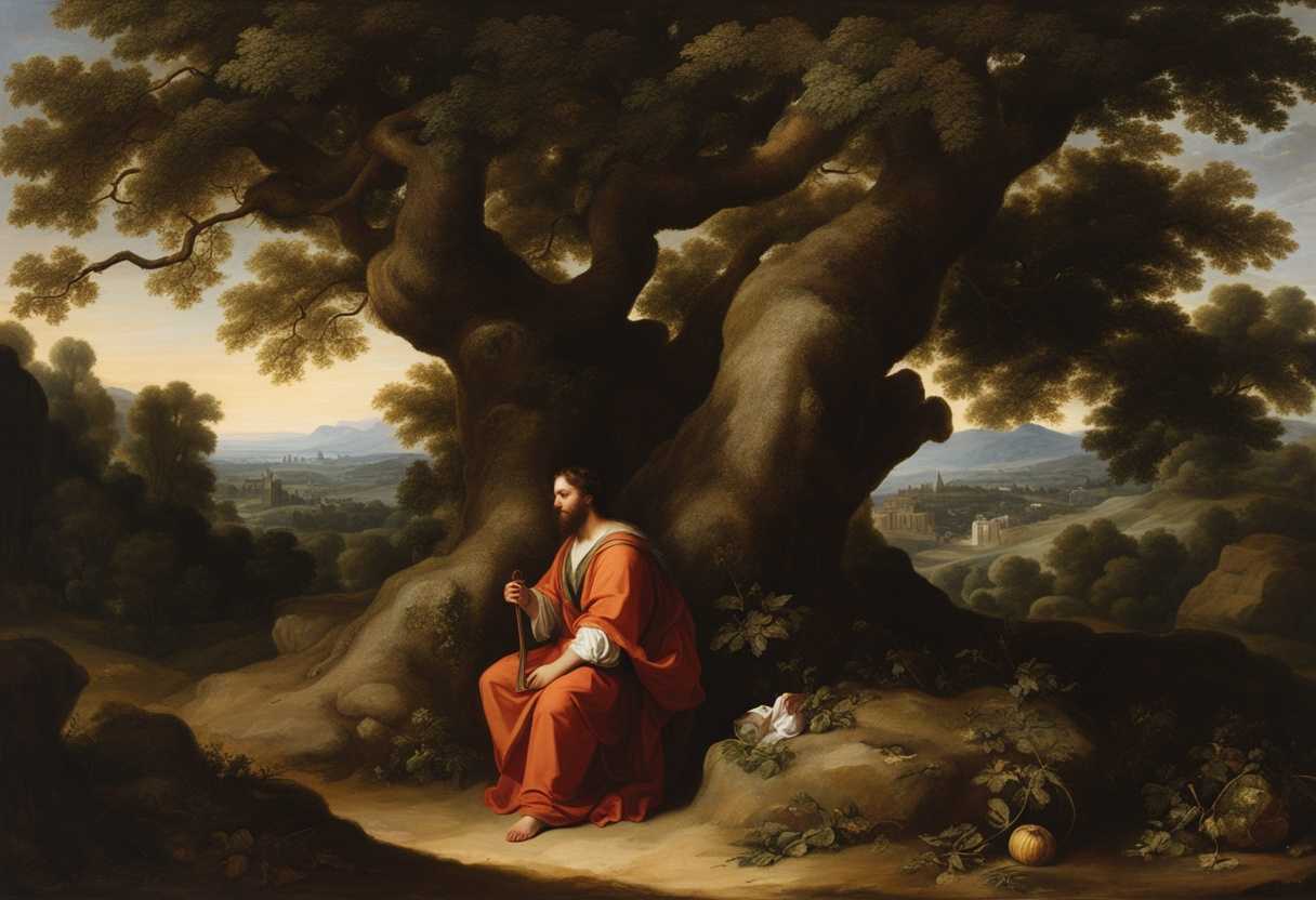 Abram-ponders-under-an-ancient-oak-tree-amidst-Canaanite-life-capturing-a-timeless-historical-contr_epea