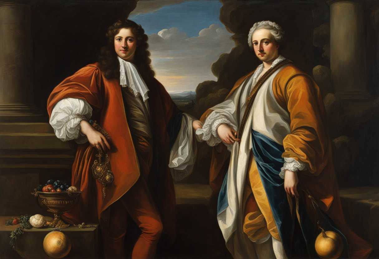 Two-wealthy-individuals-with-lavish-possessions-stand-in-a-desolate-landscape-tension-palpable_scpj