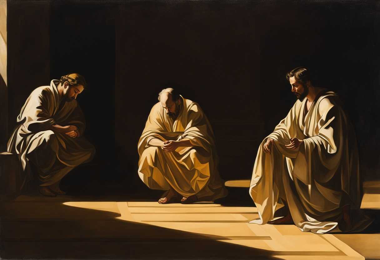 Three-men-bowing-in-reverence-to-the-Lord-shadows-stretching-in-warm-golden-light_kcxr
