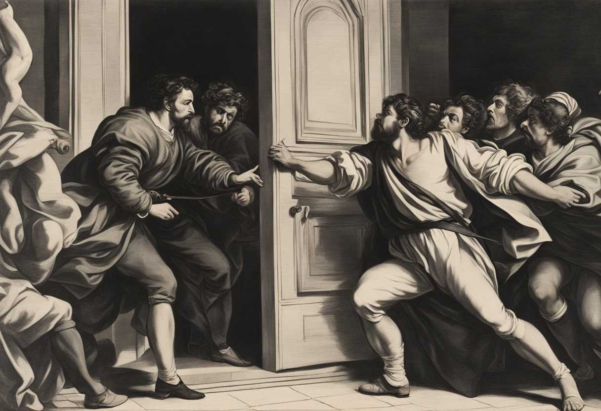 Men-confront-Lot-at-door-faces-twisted-with-anger-as-he-grips-in-fear_asbs