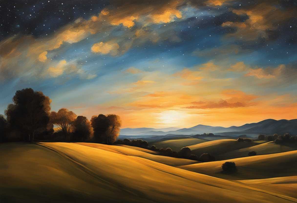 A-serene-sunset-casting-long-shadows-over-a-tranquil-landscape-under-a-starry-night-sky_ufzq