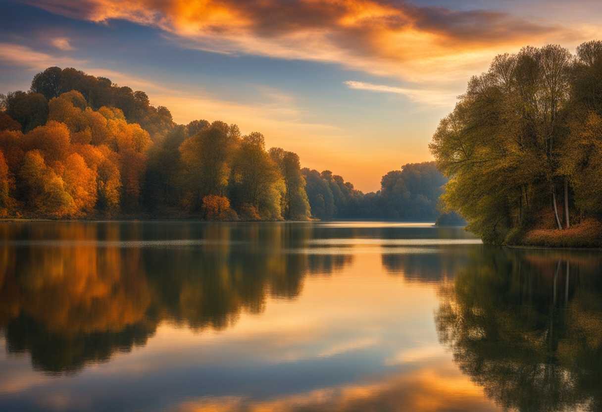 Tranquil-lake-at-sunrise-golden-glow-colorful-sky-still-water-reflecting-nature's-beauty_uomo