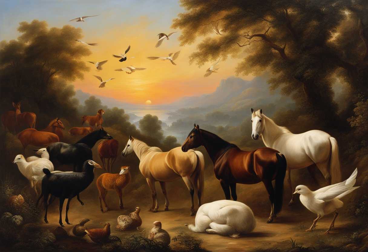 A-serene-sunset-scene-animals-roam-freely-birds-soar-gracefully-nature's-harmony-and-beauty_higb