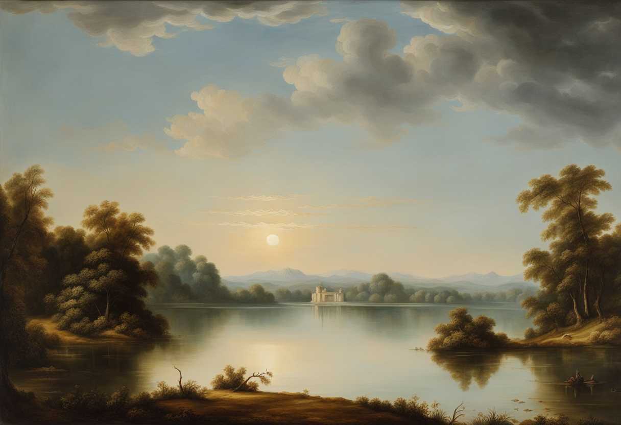 A-tranquil-lake-mirrors-the-soft-sky-creating-a-divine-and-mysterious-scene_wtlv