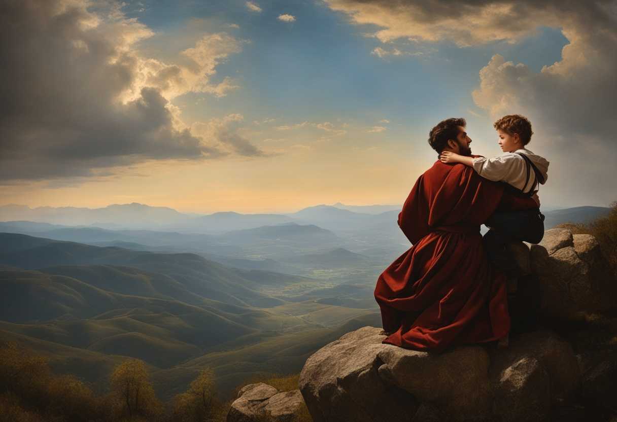 Father-and-son-embrace-on-mountaintop-trust-and-love-evident-against-dramatic-backdrop_zlgh