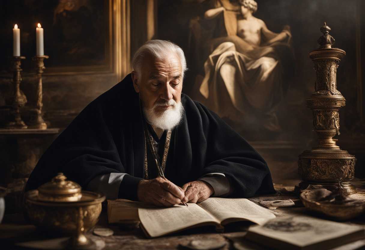 An-elderly-man-surrounded-by-mementos-bathed-in-soft-light-exuding-quiet-dignity-and-wisdom_vesr
