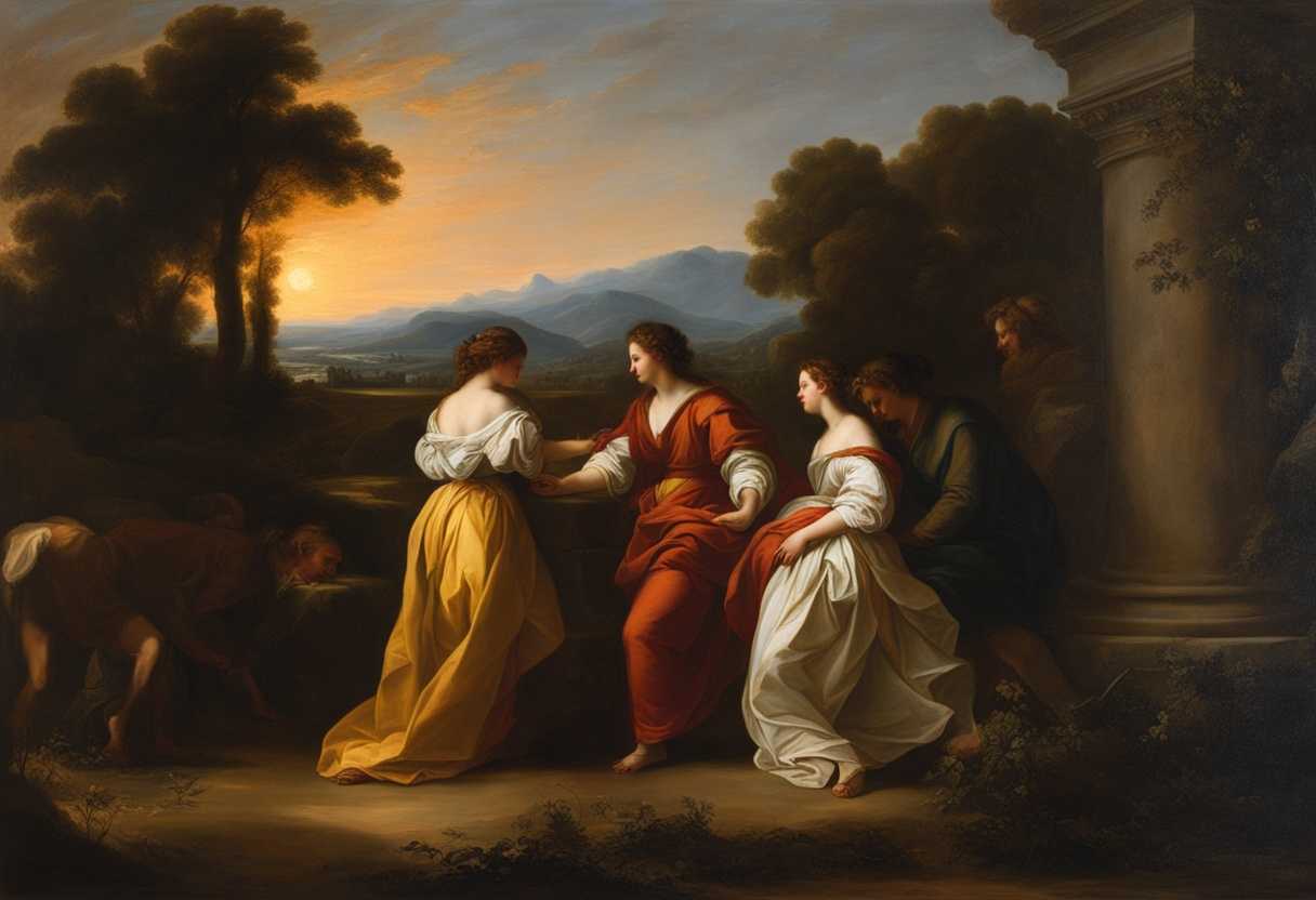 Laban-Jacob-Leah-and-Rachel-share-a-poignant-sunset-emotions-swirling-beauty-and-tension_schw