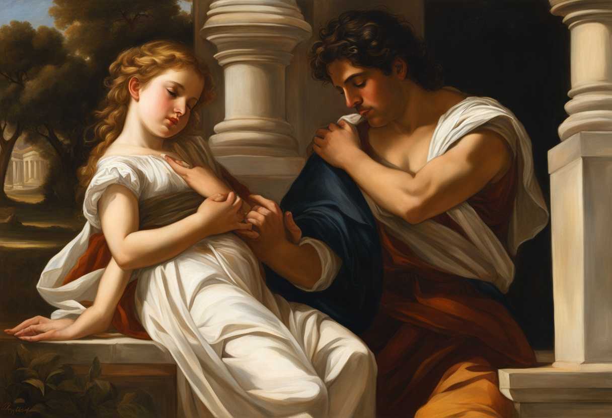 Jacob-Rachel-and-Laban-share-a-tender-moment-in-the-warm-sunlight-radiating-familial-love_oyrm