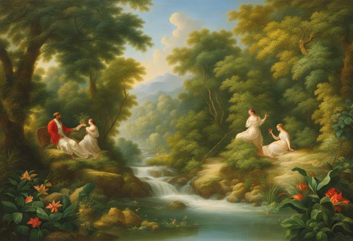 Couple-explores-Eden's-paradise-lush-greenery-flowing-rivers-innocence-intimacy-wonder-awe_jjim