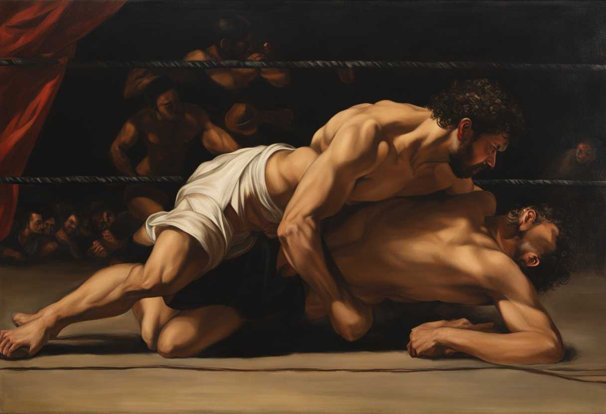 A-man-locked-in-a-fierce-wrestling-match-with-Jacob-bodies-contorted-in-pain-and-determination_xonn