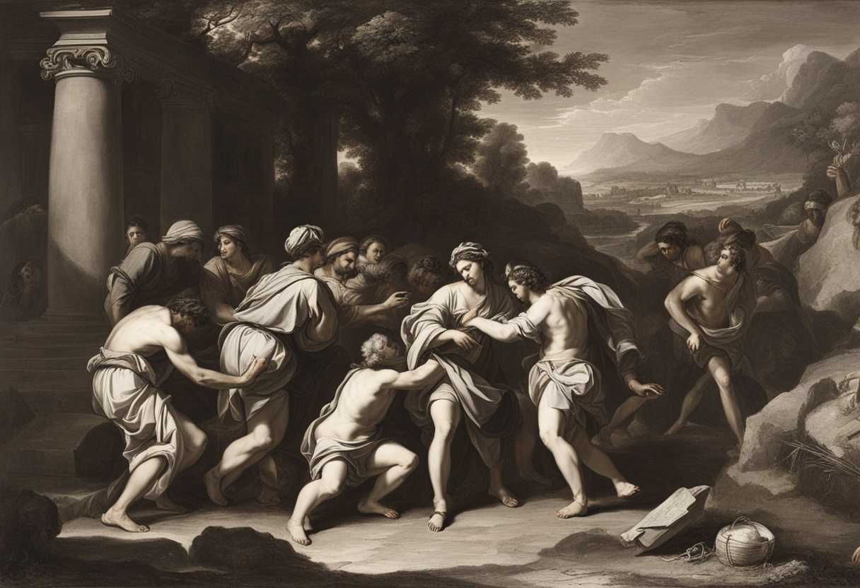 Brothers-betray-Joseph-casting-him-into-a-pit-selling-him-to-Ishmaelites-caravan_upuf