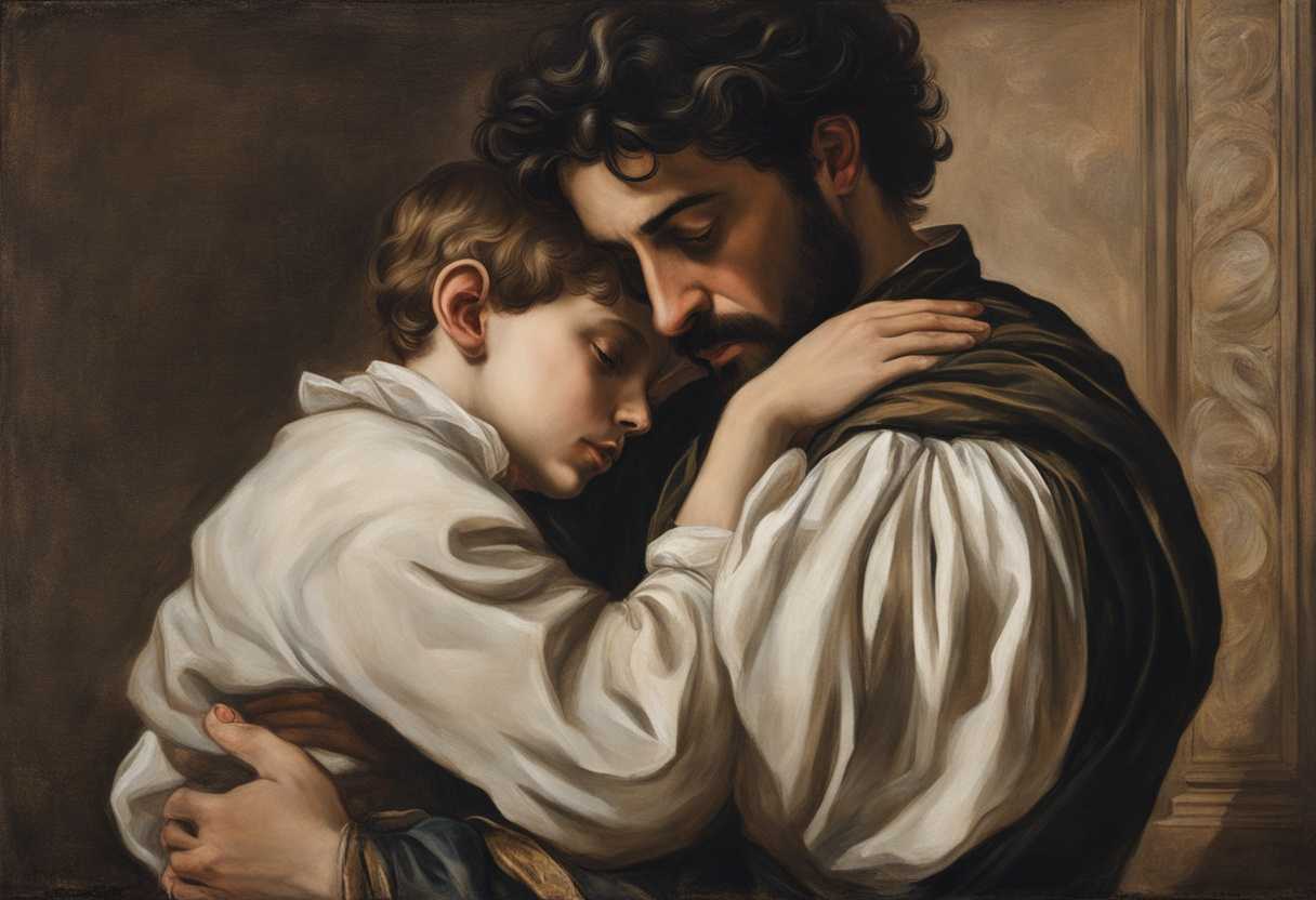In-a-dimly-lit-room-a-father-embraces-his-anxious-son-love-and-concern-palpable_kohd