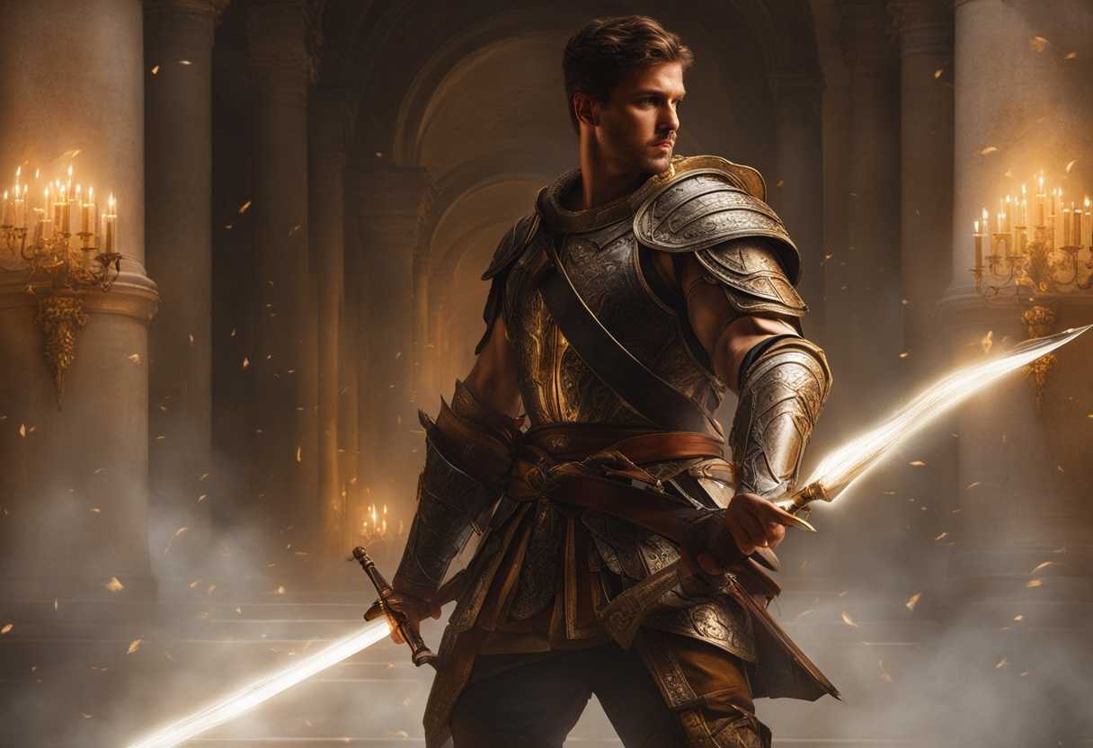 A-warrior-stands-poised-with-a-glowing-bow-embodying-strength-and-mystery-under-divine-light_xocf